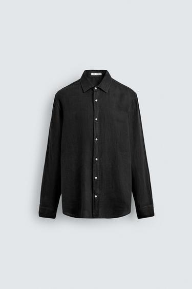 Zara 100% LINEN SHIRT - Black