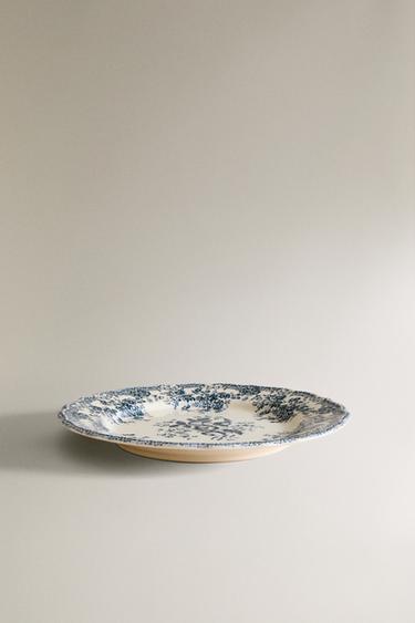 FLORAL EARTHENWARE DINNER PLATE - Blue by Zara - Image 1