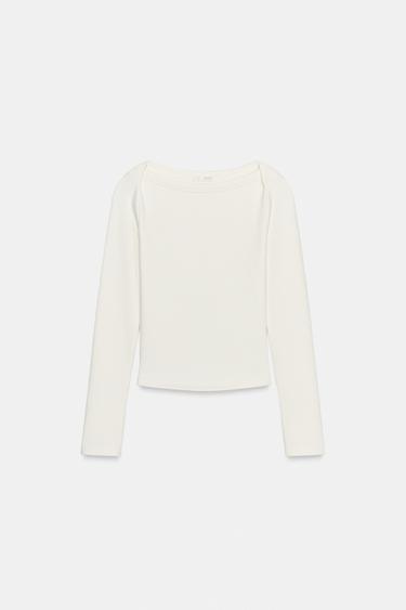 CAMISETA MANGA LARGA - Blanco roto de Zara