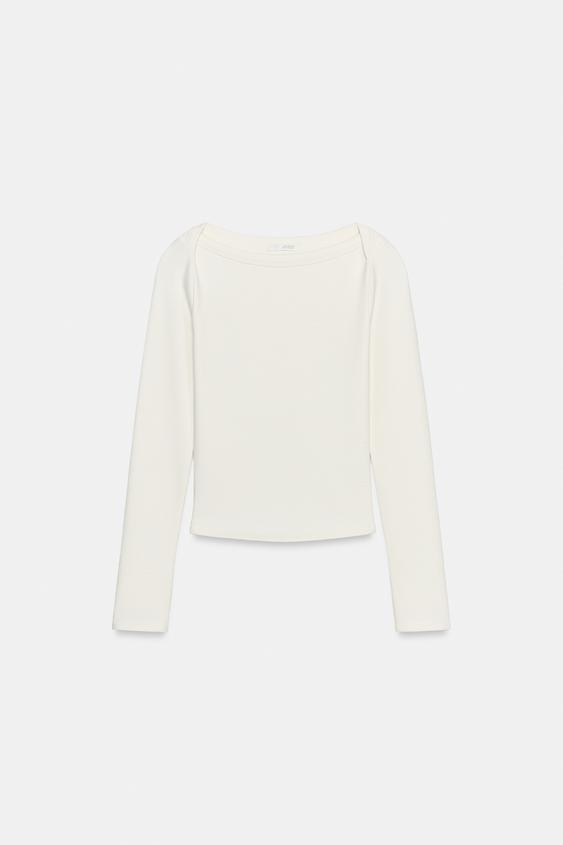 CAMISETA MANGA AMPLA - Branco-marfim da Zara - Imagem 0
