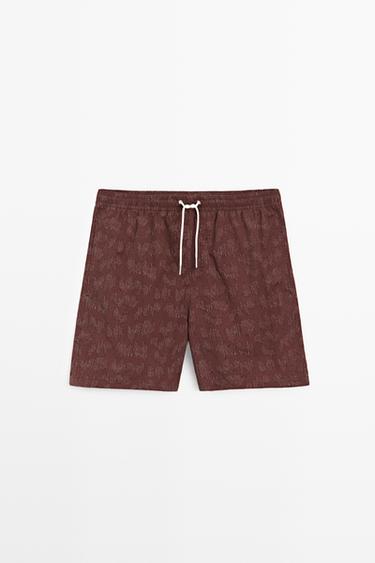 Zara Printed swimming trunks - Burgundy