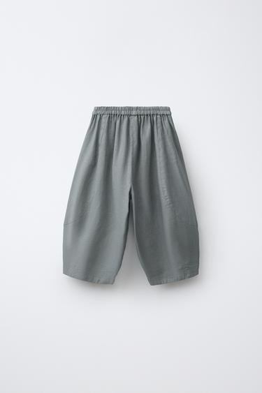 PANTALON BALLON 100 % LIN - Vert / Bleu de Zara - Image 1