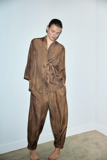 PANTALON IMPRIMÉ VOLUME - Marron de Zara - Image 4