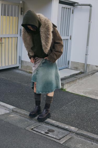 TRF CROSS-WAIST DENIM MIDI SKIRT - Blue by Zara