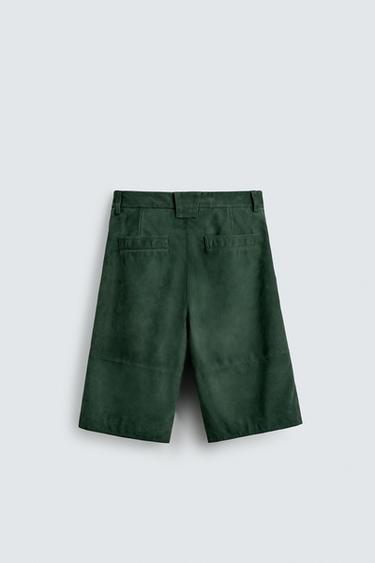 RELAXED FIT LEATHER SUEDE BERMUDA SHORTS - Green by Zara - Image 7