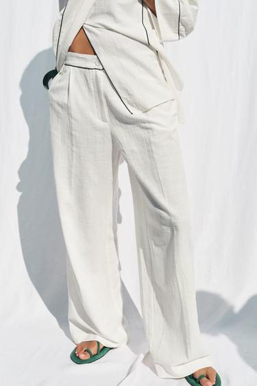 WIDE-LEG TROUSERS WITH TRIMS - White by Zara - Image 1
