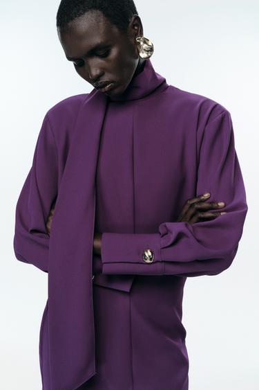 ROBE COURTE AVEC ÉCHARPE - Aubergine de Zara - Image 5