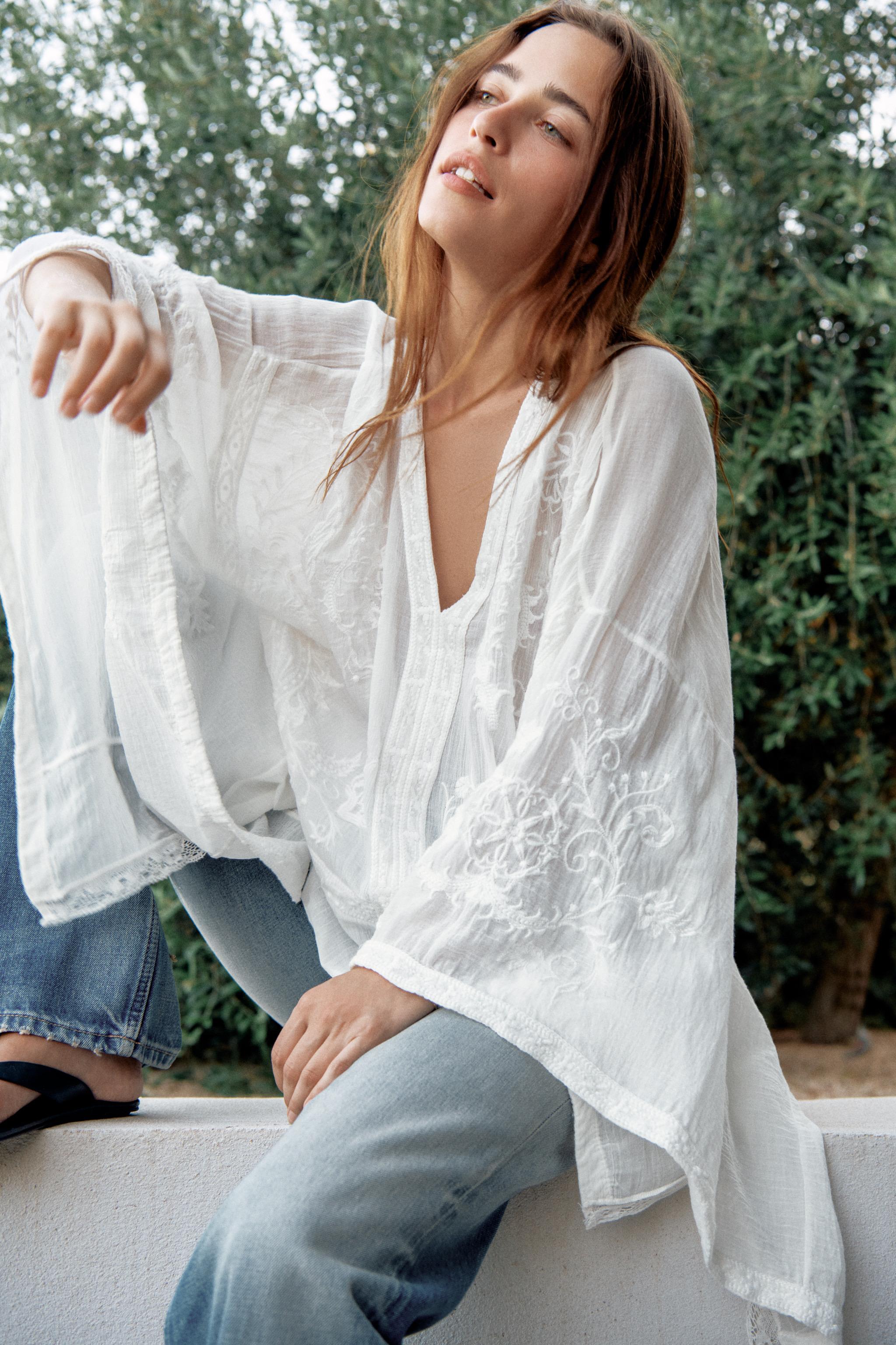 Женские блузки Zara ZW COLLECTION EMBROIDERED CAPE BLOUSE — фото 2