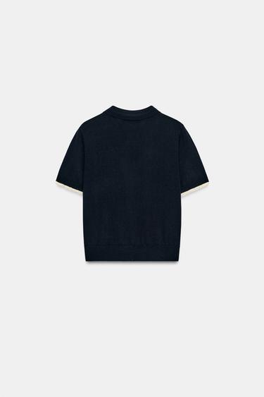 SHORT SLEEVE KNIT CARDIGAN WITH LACE TRIM - Navy blue by Zara - Image 7