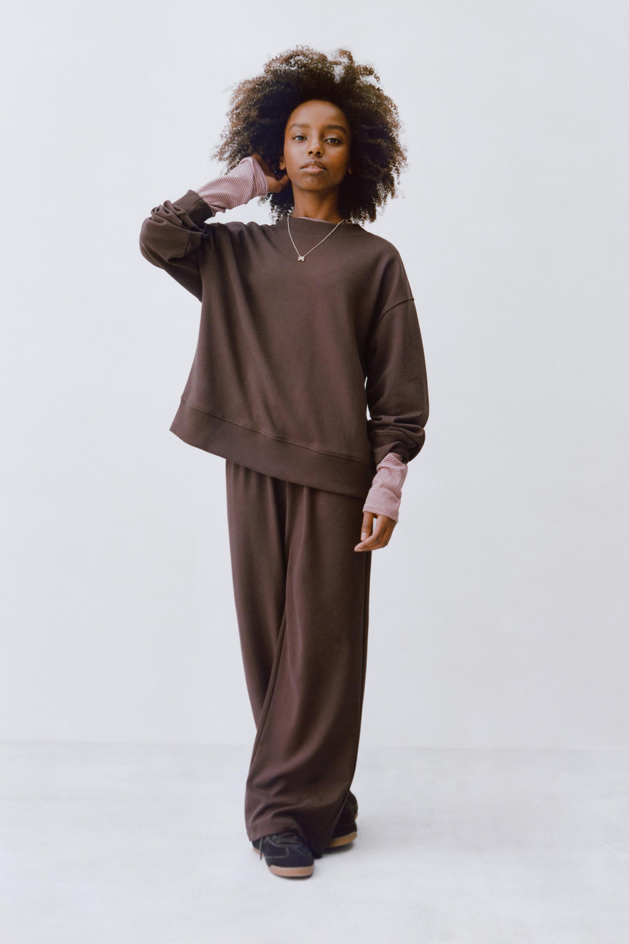 INTERLOCK SWEATSHIRT AND WIDE LEG PANTS SET