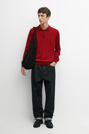 Zara 100% cotton knit polo sweater - Red - Image 0