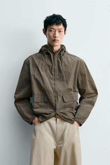 TECHNICAL TEXTURED JACKET WITH HOODIE - Dark beige by Zara