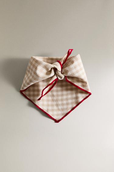 CHECK LINEN AND COTTON PET BANDANA - Light beige by Zara - Image 4