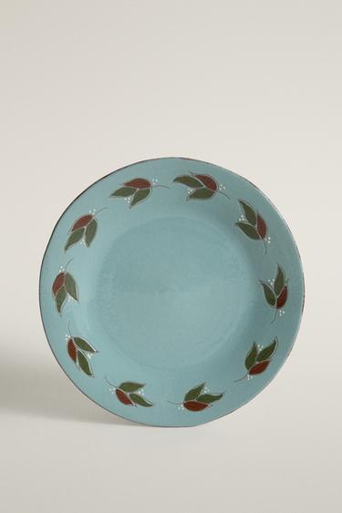 ROUND LEAF EARTHENWARE SERVING DISH - Blue grey by Zara - Image 0