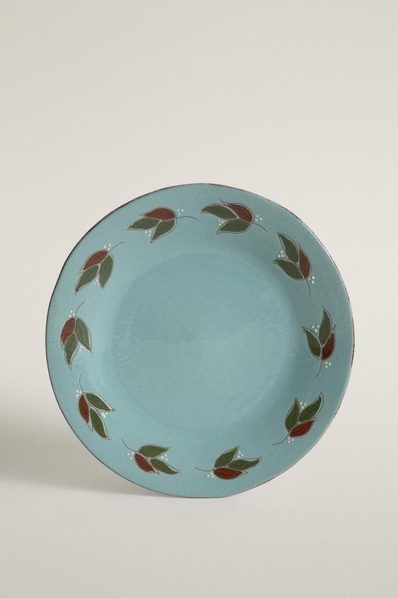 PLAT EN FAÏENCE FEUILLES CIRCULAIRE - Gris bleu de Zara - Image 0