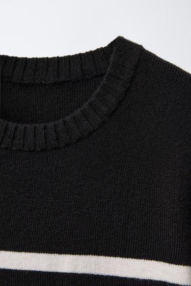 STRIPED KNIT DRESS - Ecru / Black by Zara - Image 2