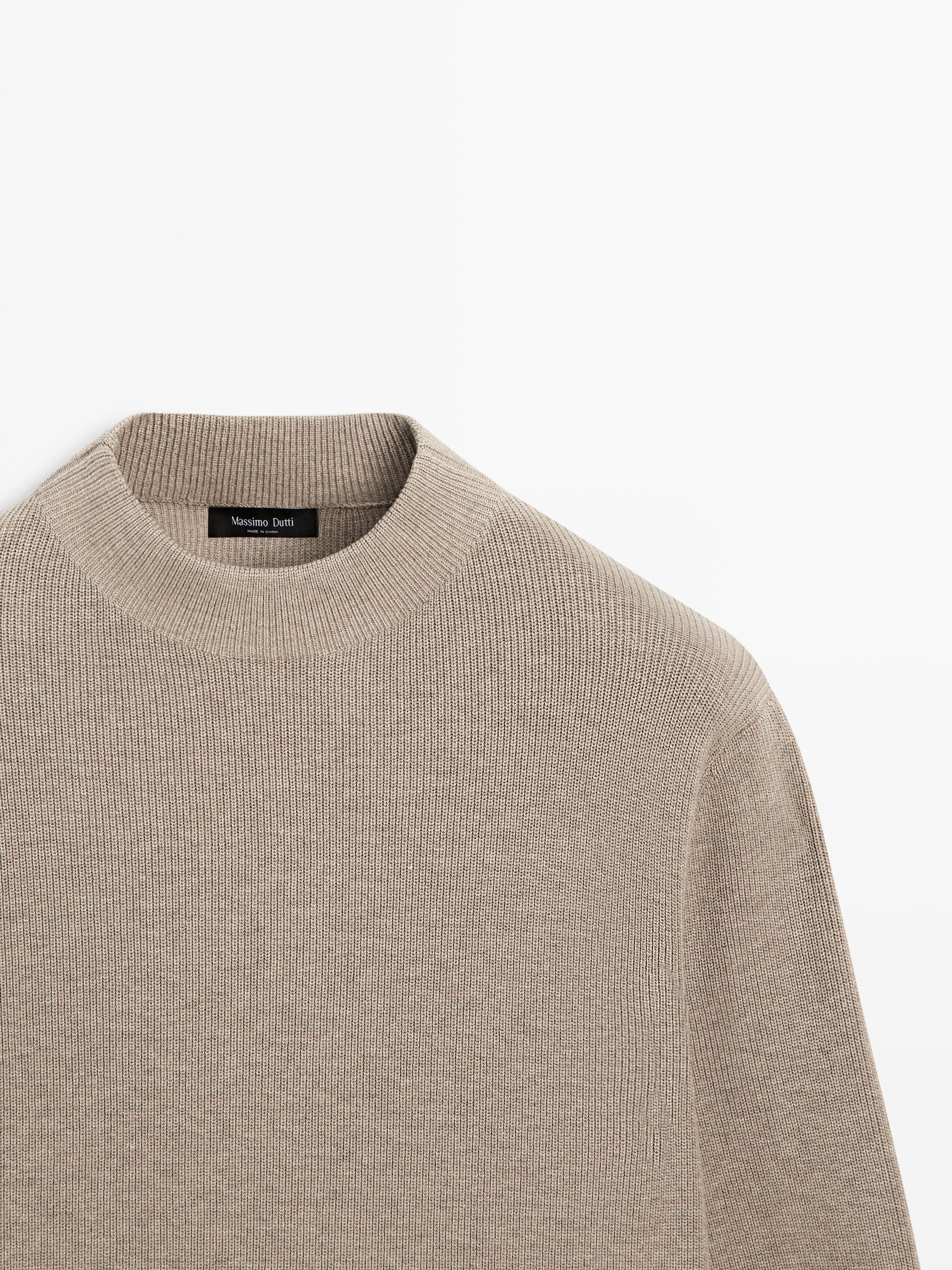 Cotton blend knit sweater with mock turtleneck
