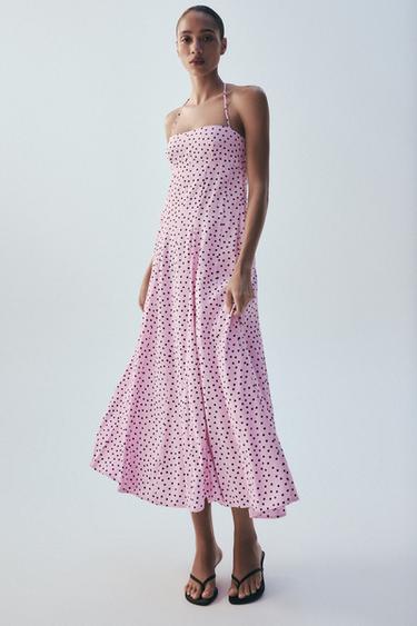 VESTIDO MIDI FLUIDO HALTER VOLUMEN - Rosa de Zara
