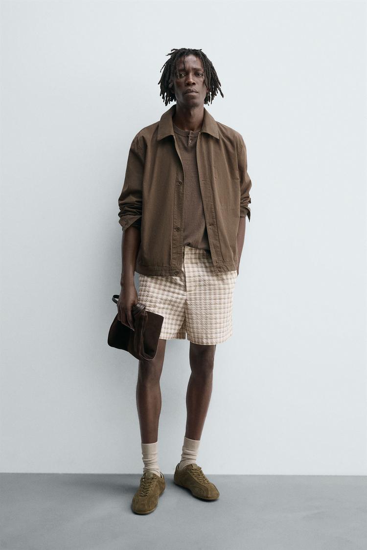 TEXTURED CHECK BERMUDA SHORTS - Main Image