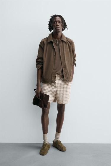 Zara 格紋浮雕短褲 - 米色 - 圖片 0
