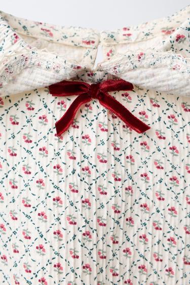 FLORAL T-SHIRT WITH PETER PAN COLLAR - Ecru / Red by Zara - Image 2