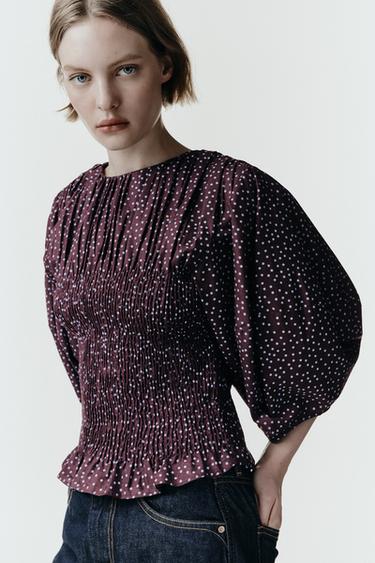 POLKA DOT BLOUSE WITH PUFF SLEEVES - Multicoloured by Zara