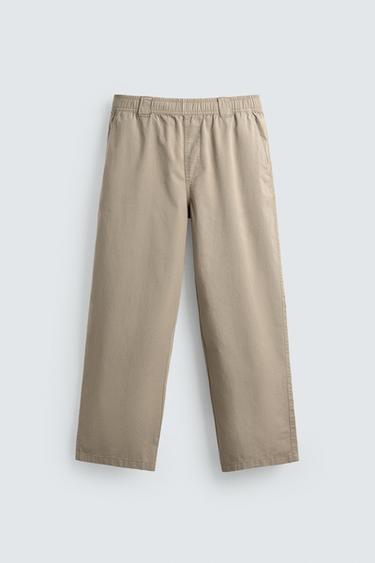 RELAXED FIT COTTON TROUSERS - camel by Zara