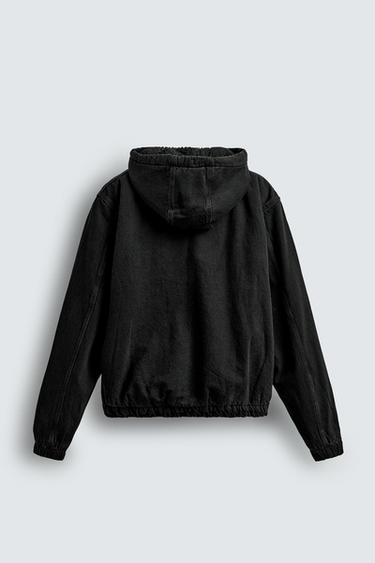 DENIM JACKET WITH FAUX SHEARLING HOODIE - Charcoal by Zara