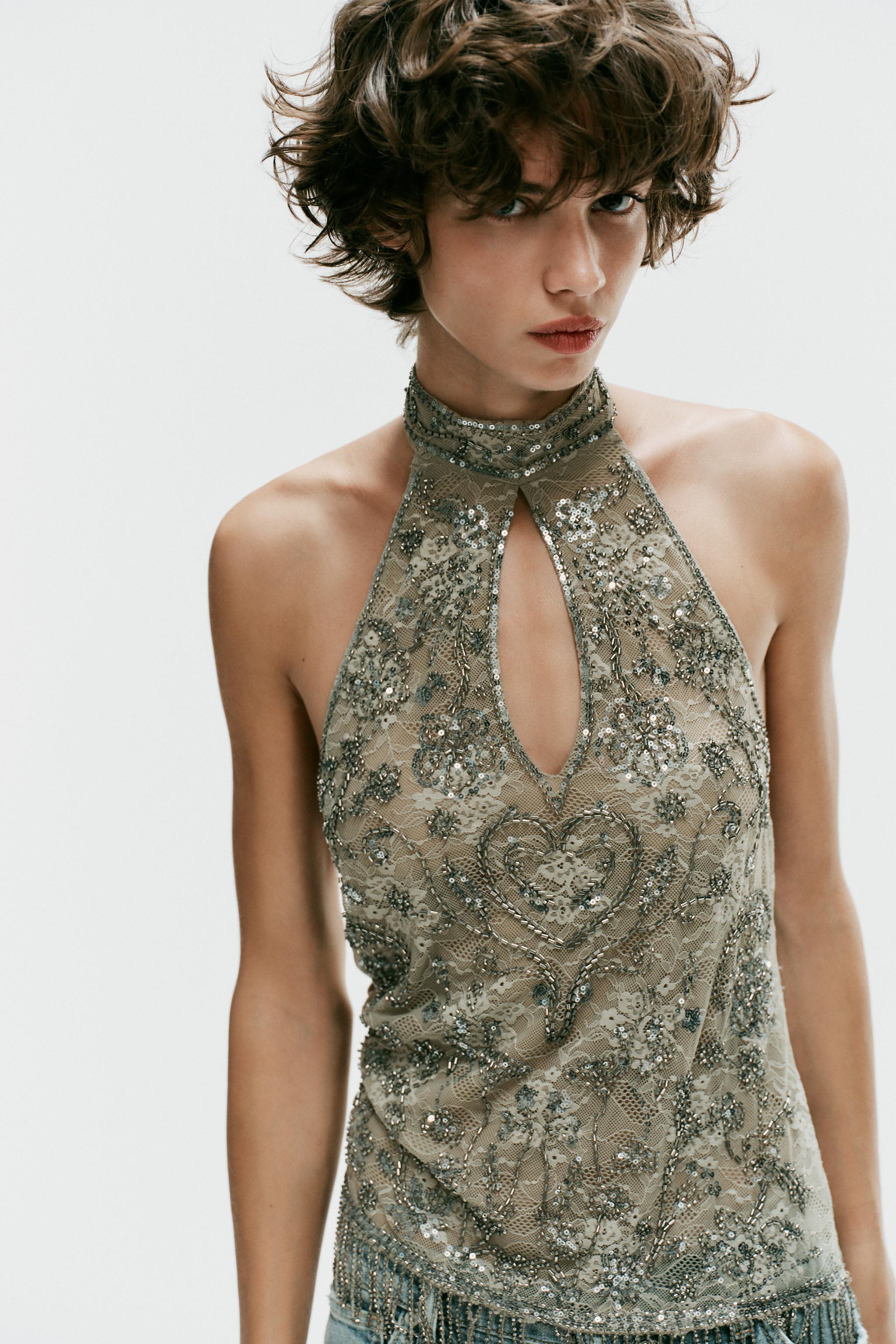 BEADED HALTER TOP