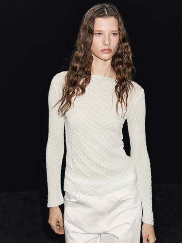 Zara Long sleeve textured 100% cotton top - Ecru - Image 0