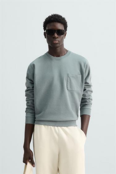 CREW NECK SWEATSHIRT WITH POCKET - Blue / Grey by Zara