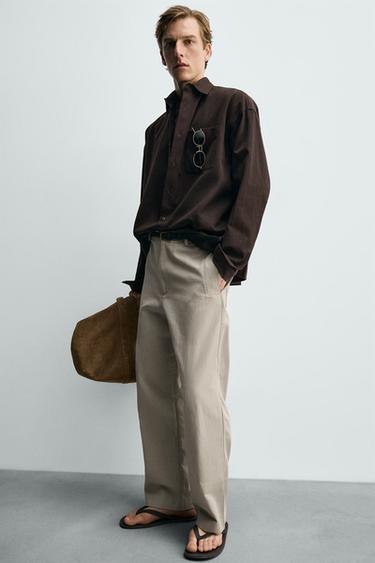 PANTALON RELAXED FIT COTON ET LIN - Vison de Zara - Image 5