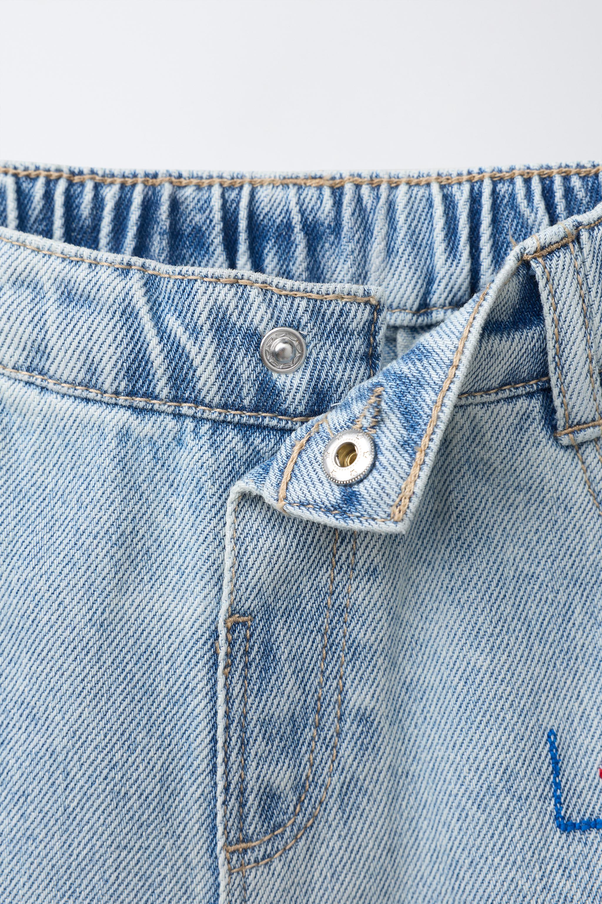HEART EMBROIDERED BAGGY JEANS