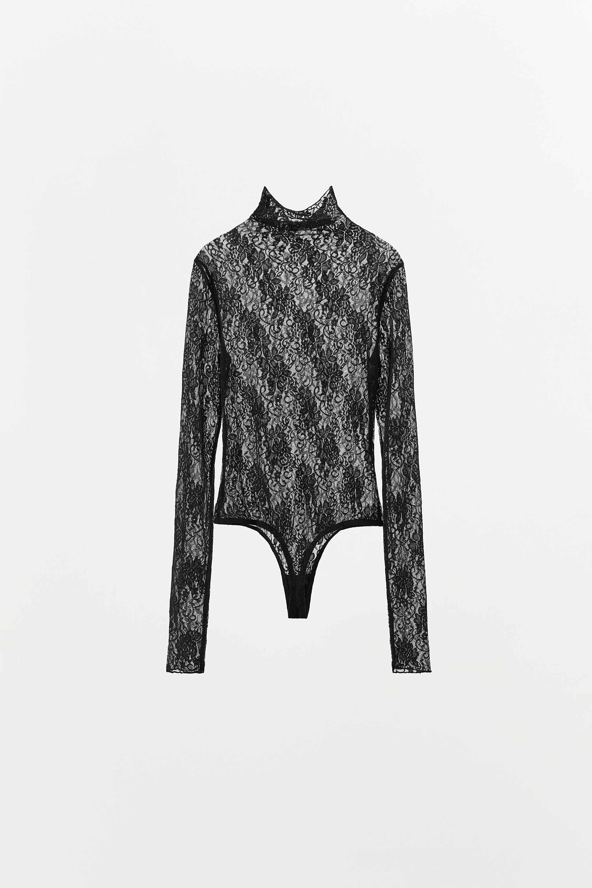 レースロングスリーブボディスーツ - ブラック | ZARA Japan / 日本