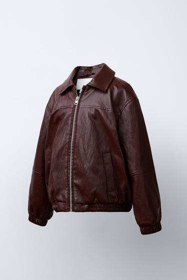 LEATHER-EFFECT BOMBER JACKET - Burgundy by Zara - Image 1