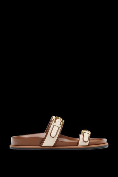 Zara STRAPPY BUCKLE SANDALS - Brown - Image 0