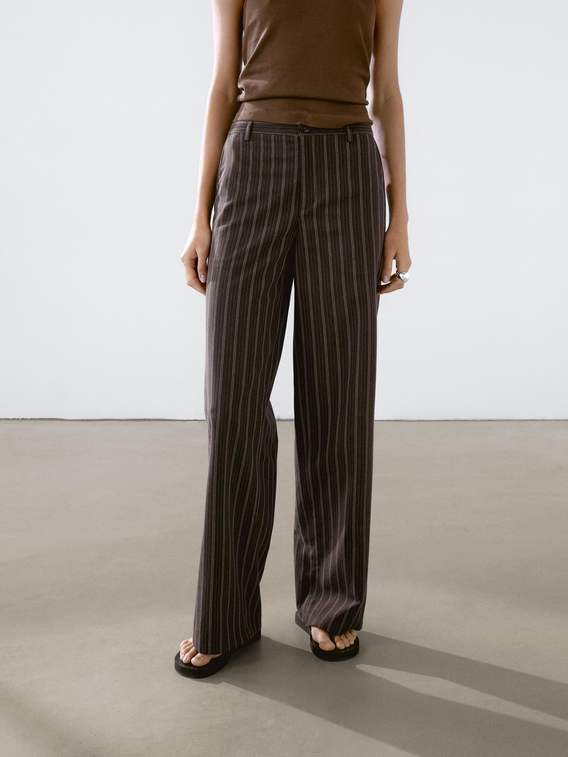 Pantalon wide leg taille basse rayures