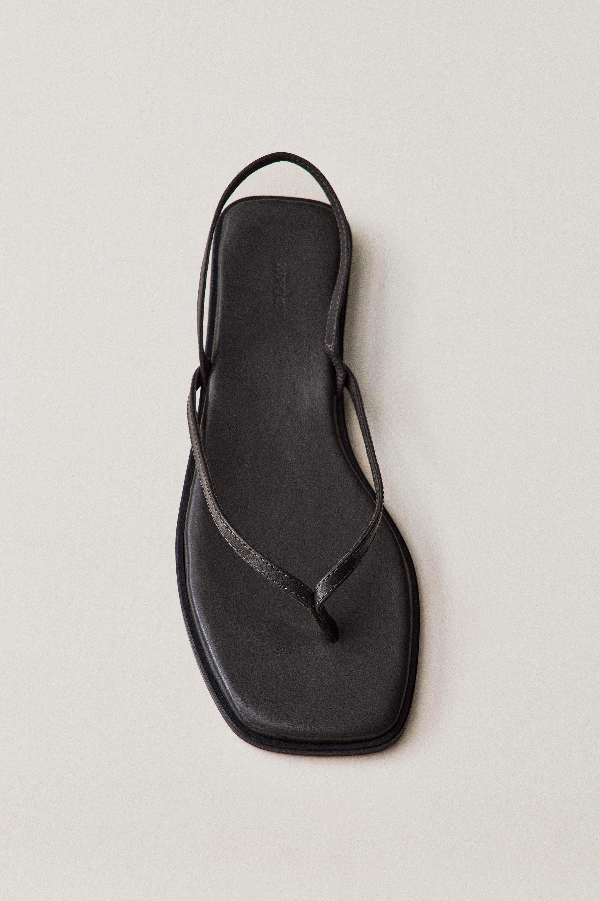 ASYMMETRIC STRAP LEATHER SANDALS — Gray