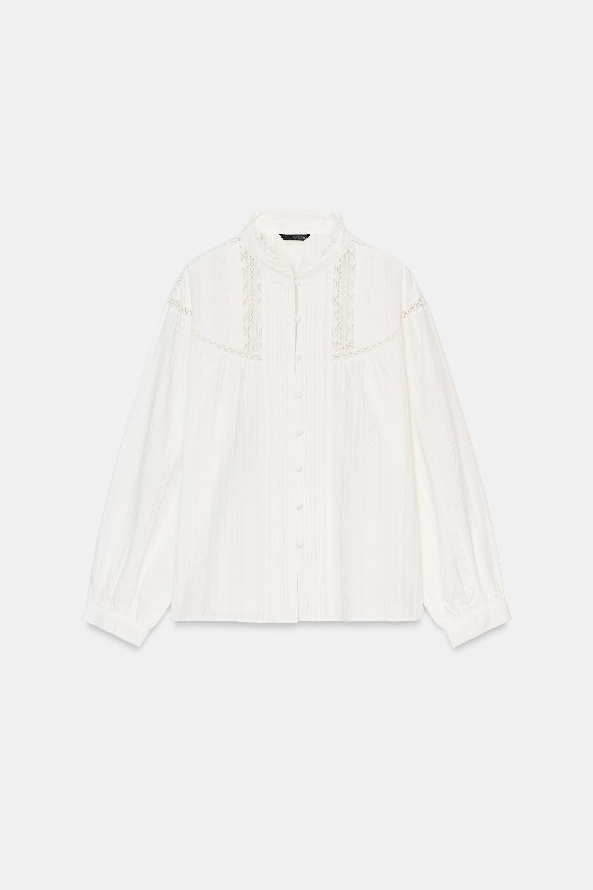 LACE AND PINTUCK SHIRT - Oyster-white | ZARA South Africa