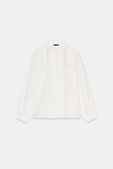 LACE AND PINTUCK SHIRT - Oyster-white by Zara