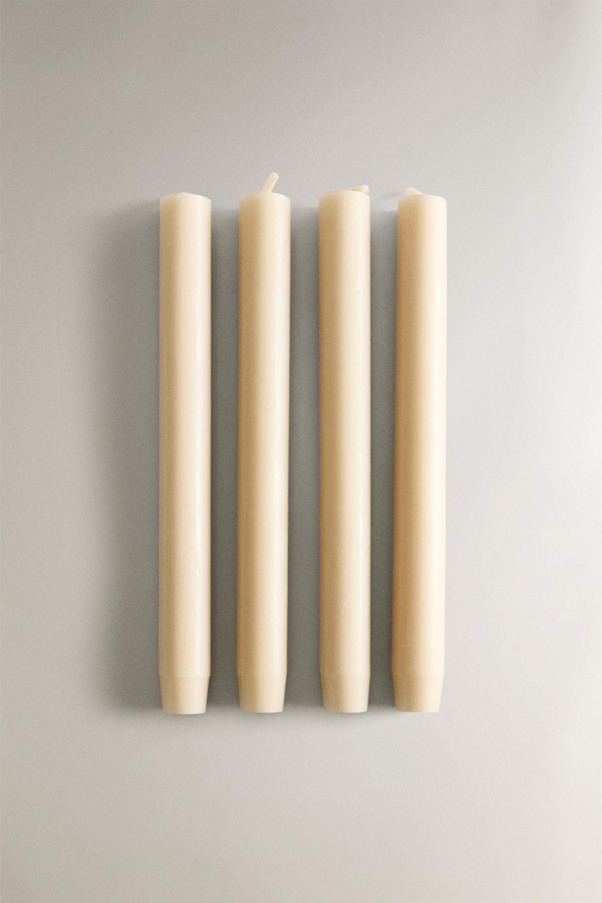 SET OF DECORATIVE CYLINDRICAL LONG TAPER CANDLES (SET OF 4) — Cream