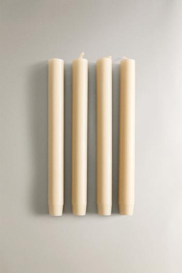 PACK OF LONG DECORATIVE CYLINDRICAL CANDLES (PACK OF 4) - Cream by Zara