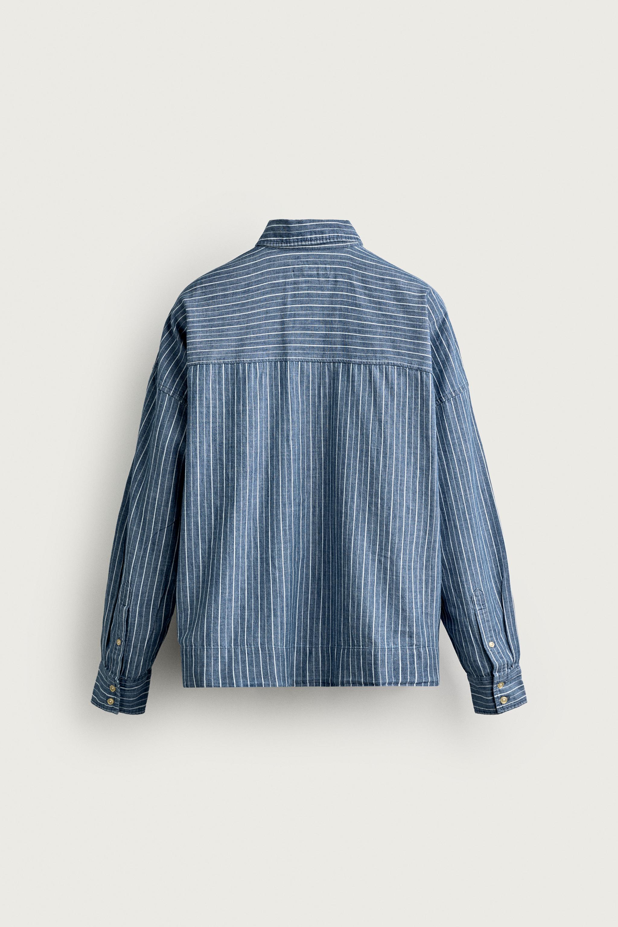 Мужские рубашки Zara LIGHTWEIGHT STRIPED DENIM POLO SHIRT — фото 7