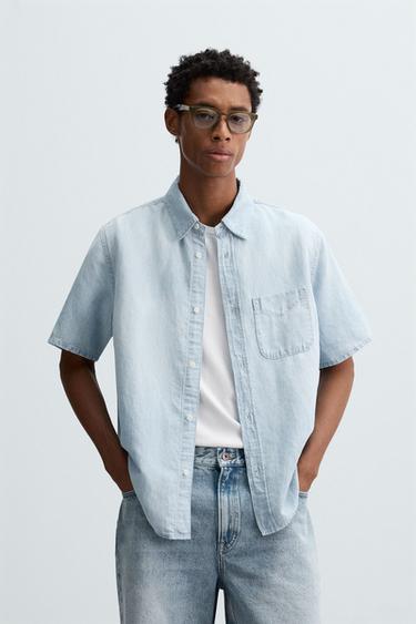 قميص خفيف DENIM - أزرق فاتح الخاص بـ Zara