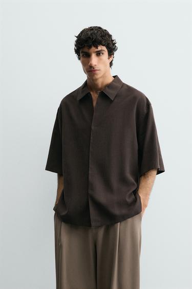 Zara RELAXED FIT FLOWY SHIRT - Brown