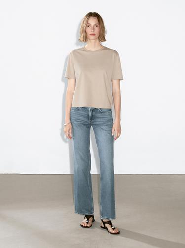 Zara 100% cotton lightweight T-shirt - Light khaki - Image 0