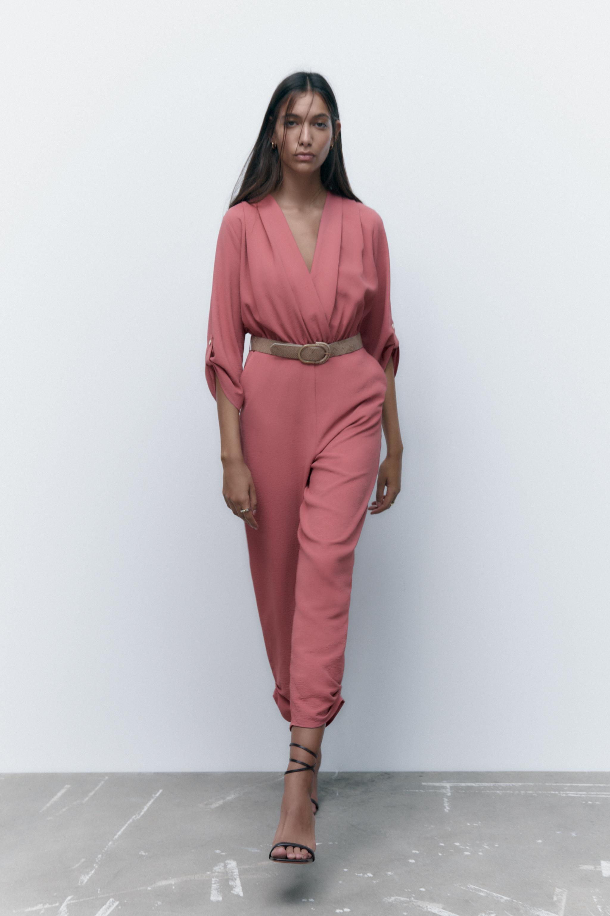 WRAP JUMPSUIT WITH BELT MARSALA ZARA Spain