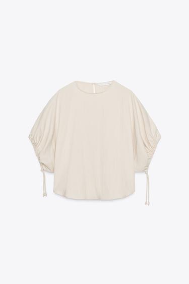 Zara ZW COLLECTION PUFF SLEEVE BLOUSE - Sand
