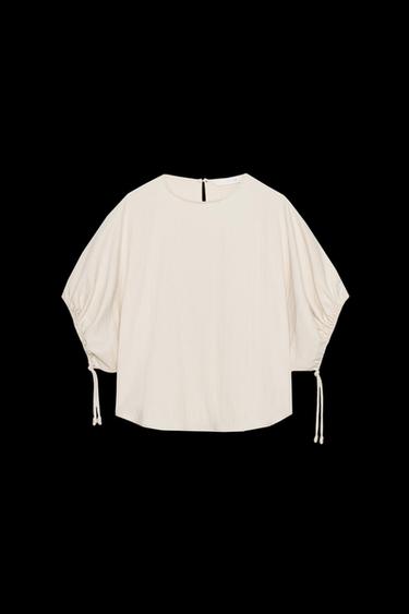Zara ZW COLLECTION PUFF SLEEVE BLOUSE - Sand - Image 0