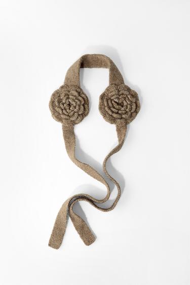KNITTED CROCHET EAR MUFFS WITH BOW - Sand by Zara
